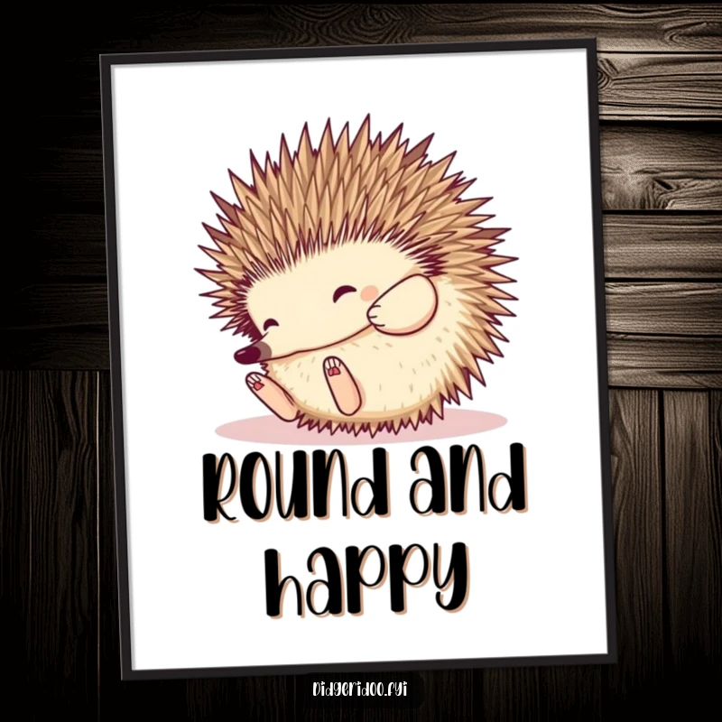 Funny Echidna Poster: a happy echidna rolls playfully into a spiky ball, bringing unique Australian charm and humorous appeal to decor.