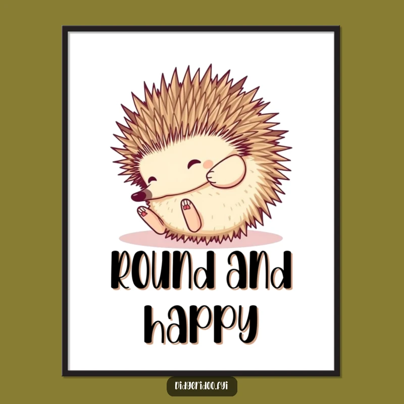 Funny Echidna Rolling Poster: Playful Spiky Ball Animal Art, Humorous Gift