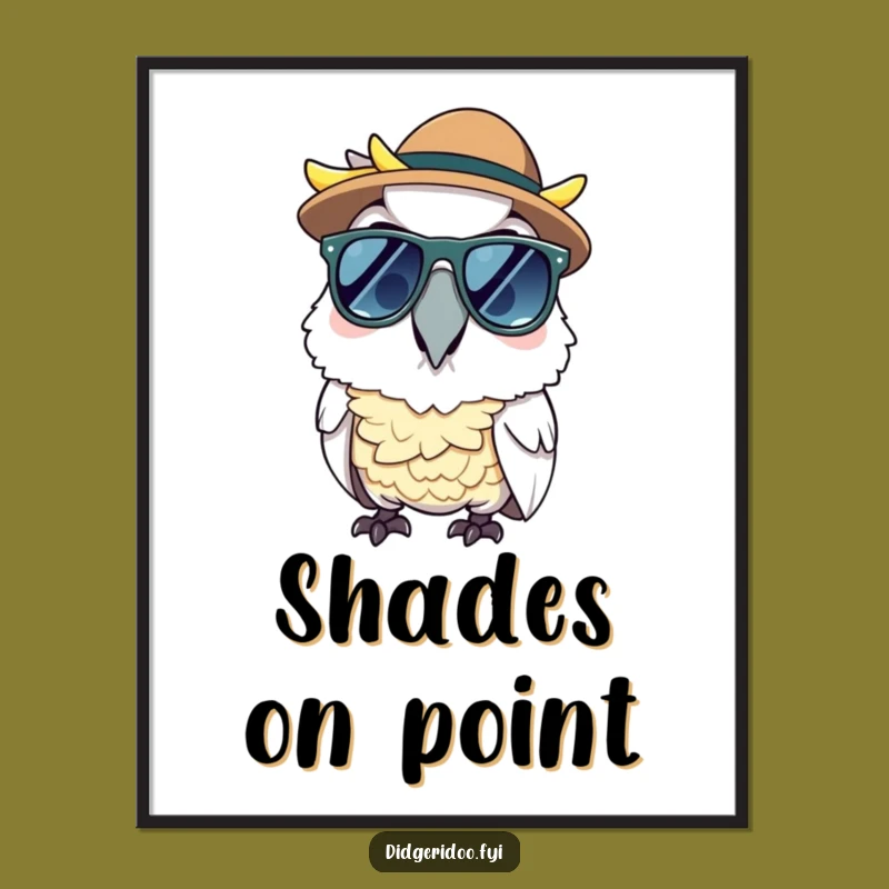 Funny Cockatoo Sunglasses Poster - Cool Character Art for Sunny Walls