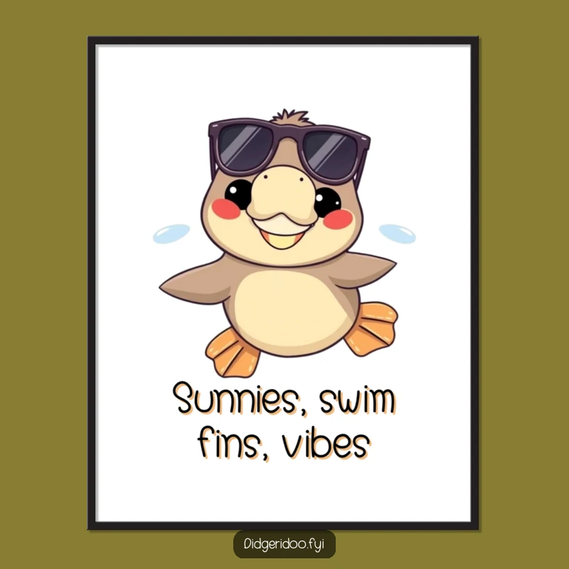 Funny Platypus Sunglasses Poster, Grinning Swimmer Wall Art, Humorous Decor
