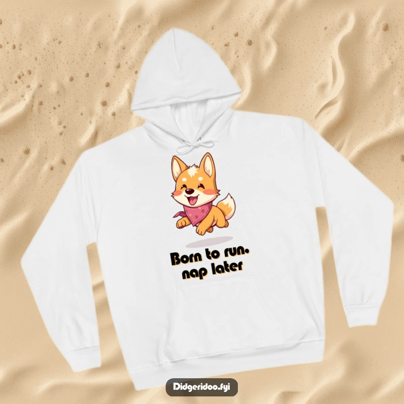 Funny Dingo Hoodie: A cheerful dingo in a bandana is captured mid-chase, radiating pure joy and playful excitement.