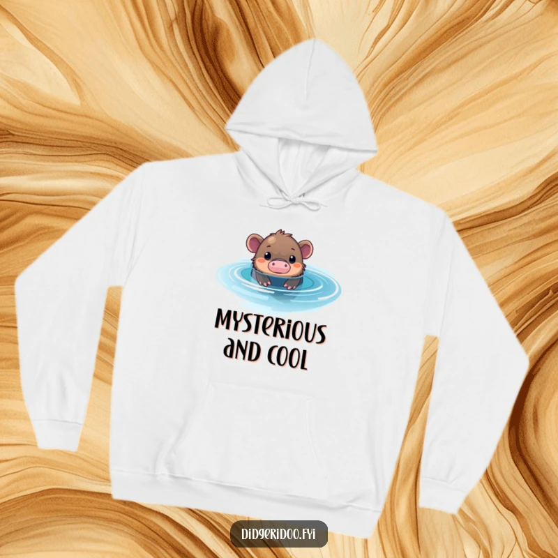 Funny Platypus Pool Hoodie: A curious platypus peeks from a shimmering blue pool, offering cozy and intriguing humor.