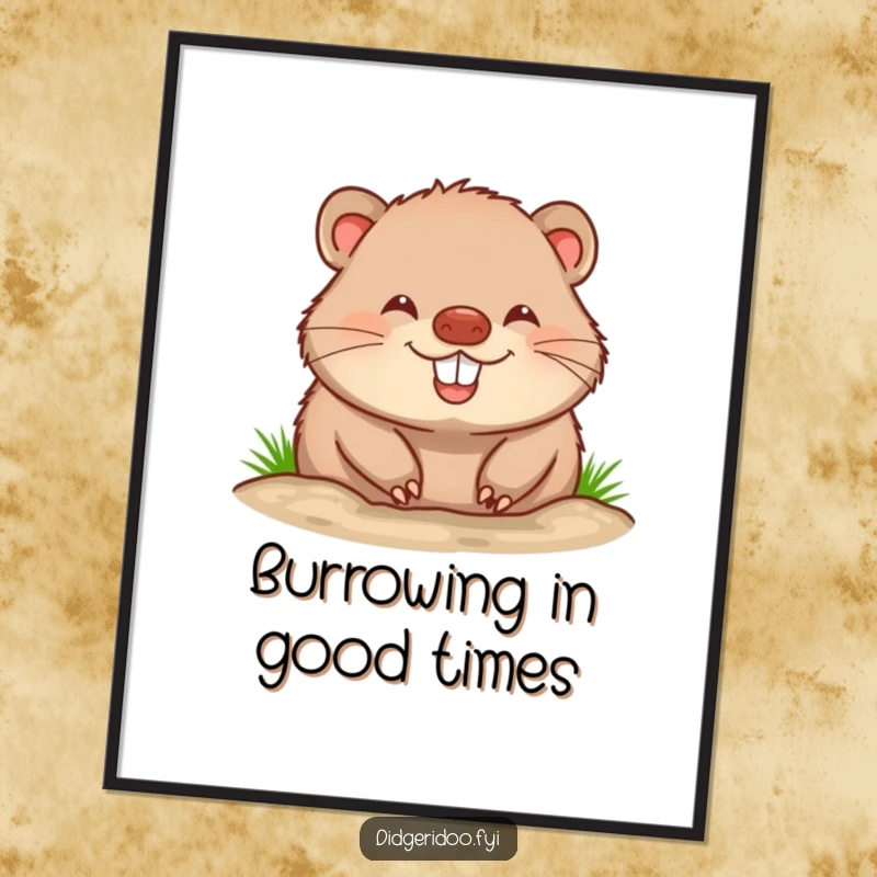 Funny Free Printable Wombat Wall Art: Cheerful wombat joyfully burrowing, bringing smiles to any room.