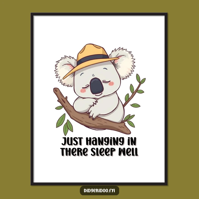 Free Printable Funny Koala Wall Art: Akubra Snooze Downloadable Art