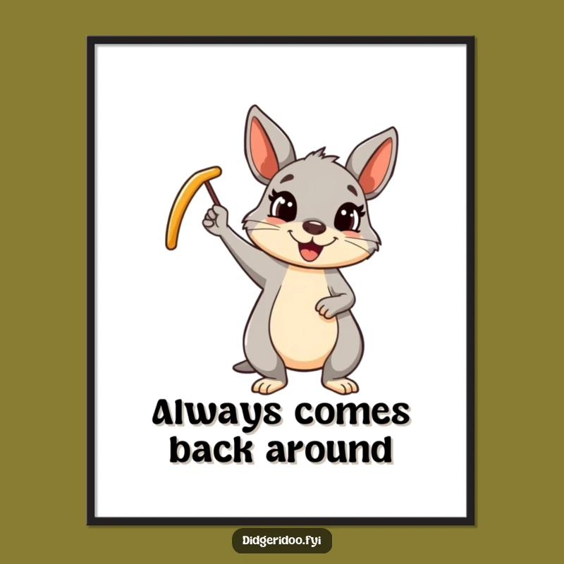 Free Printable Wall Art: Cheerful Wallaby Waving Boomerang for Sunny Decor