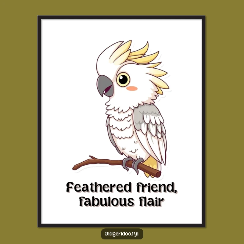 Free Printable Wall Art: Curious Cockatoo in Boa - Funny Downloadable Decor
