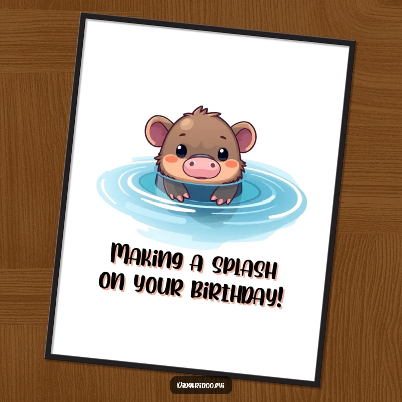 Funny free printable wall art of a curious platypus peering out from a shimmering blue pool, adding a touch of aquatic charm.