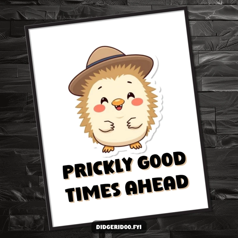 Funny Free Printable Wall Art of a cheerful echidna wearing a tiny Akubra hat, bringing a touch of Australian humor to your decor.