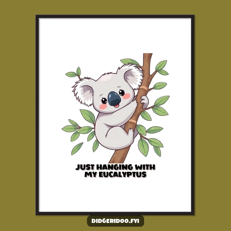 Free Printable Wall Art: Happy Koala, Content Critter, Hilarious Downloadable Decor Gift