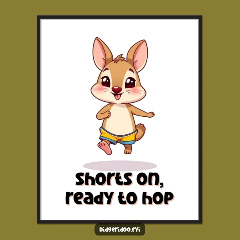 Free Printable Wallaby Art: Funny Shorts Hopping Excitedly Downloadable Decor