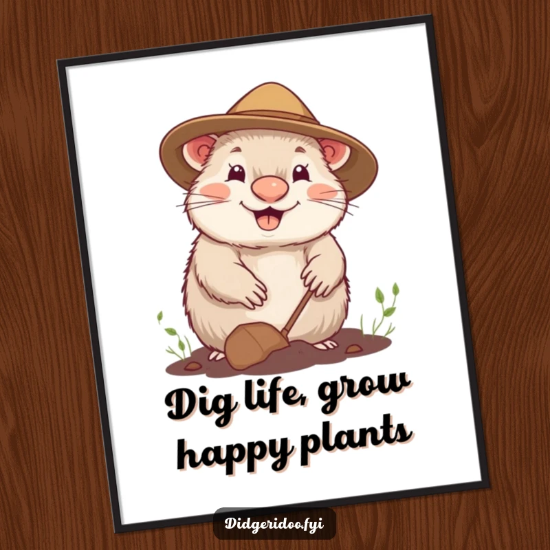 Funny Free Printable Wall Art: Cheerful Wombat in Gardening Hat Digging Happily, Whimsical Garden Downloadable Decor