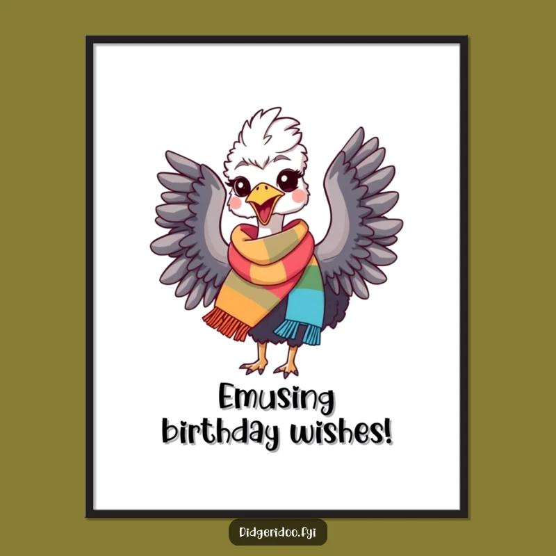 Funny Free Printable Wall Art: Joyful Emu Flapping Wings, Quirky Downloadable Decor