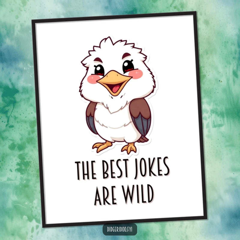 Funny Free Printable Wall Art: a grinning kookaburra with a wide, cheerful beak, ready to share a hearty chuckle.
