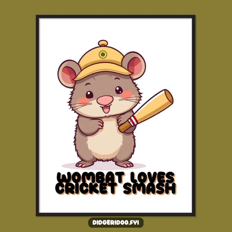 Funny Free Printable Wall Art: Wombat Batter - Whimsical Sports Art!