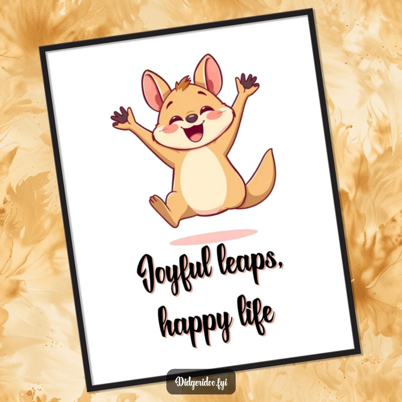 Funny Free Printable Wall Art: A little wallaby captured mid-leap, radiating infectious joy and energy.