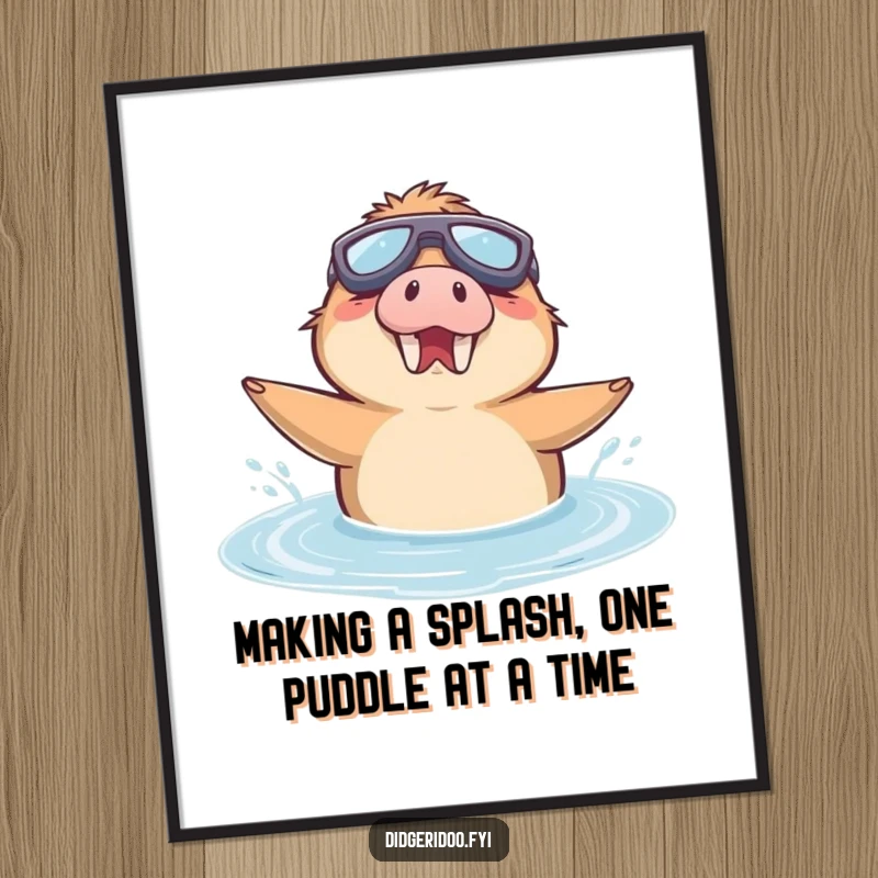 Funny Free Printable Wall Art: A platypus in goggles joyfully swims in a puddle, bringing aquatic humor to your space.