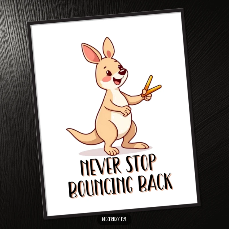 Funny Free Printable Wall Art: a happy kangaroo enthusiastically kicking a tiny boomerang, adding humor to your decor.