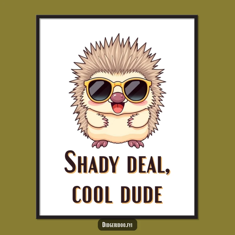 Funny Free Printable Wall Art: Cool Echidna with Sunglasses, Quirky Downloadable Decor