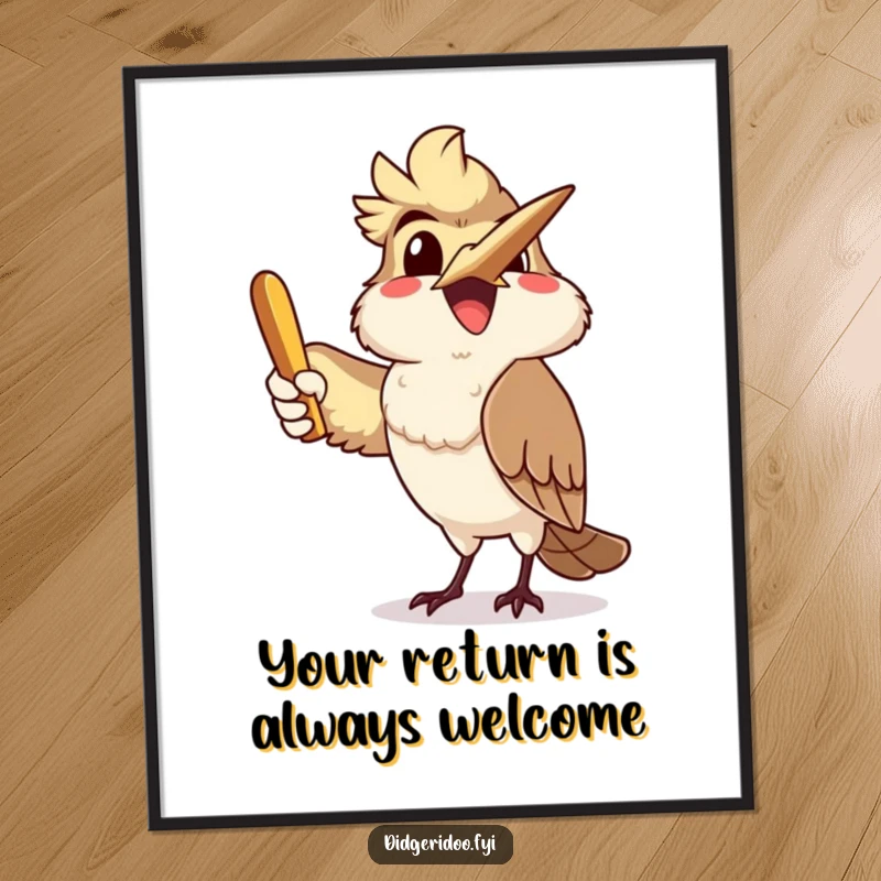 Funny Free Printable Wall Art of a delighted kookaburra mid-boomerang throw, exuding joy and a sense of playful adventure.