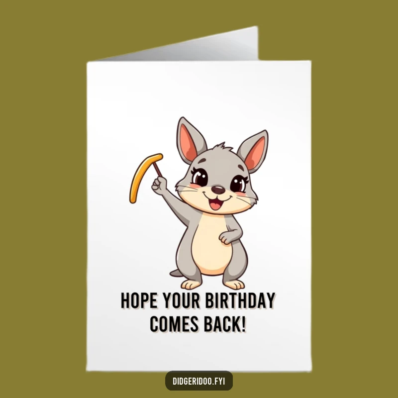 Free Printable Birthday Card: Cheerful Wallaby Waving Boomerang for Festive Fun