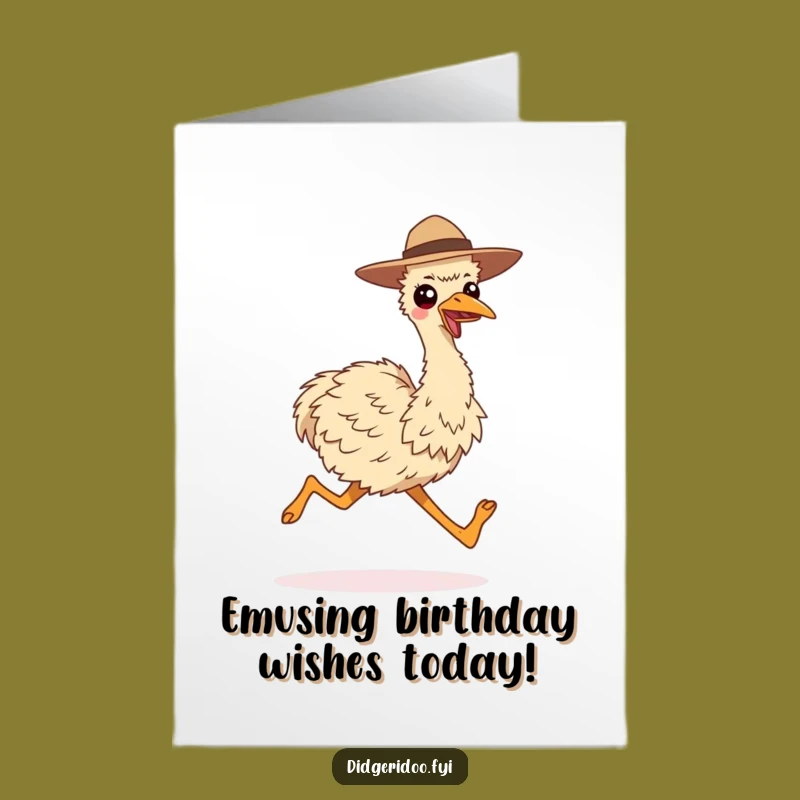 Free Printable Birthday Card: Running Emu, Energetic & Funny Downloadable Greeting Card