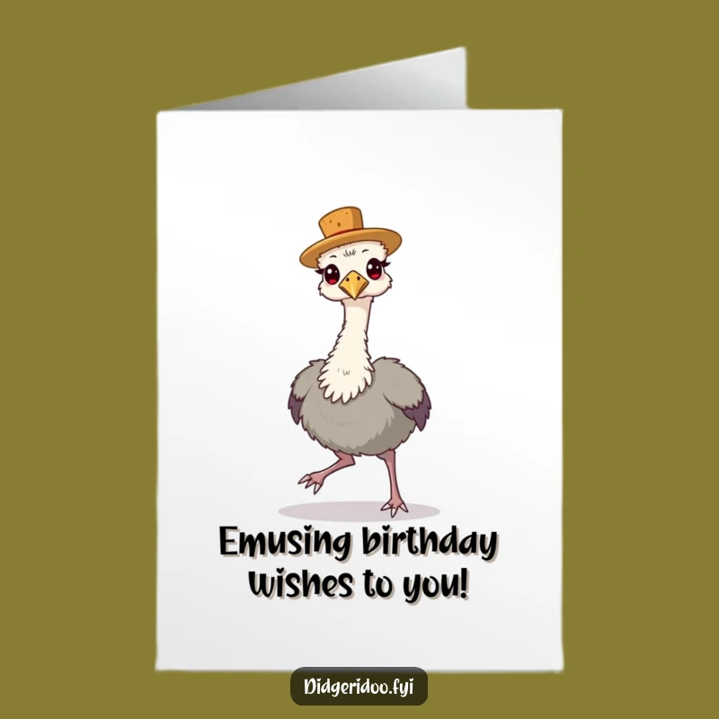 Free Printable Funny Emu Birthday Card: Cork Hat Strut Downloadable Art
