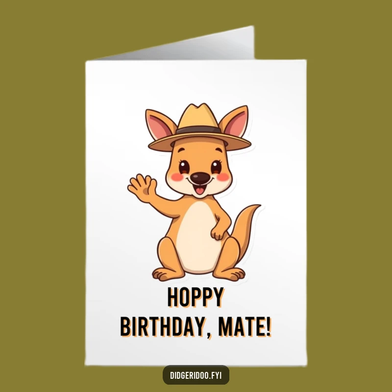 Free Printable Kangaroo Birthday Card: Waving Akubra Hat Design for a Hoppy Celebration