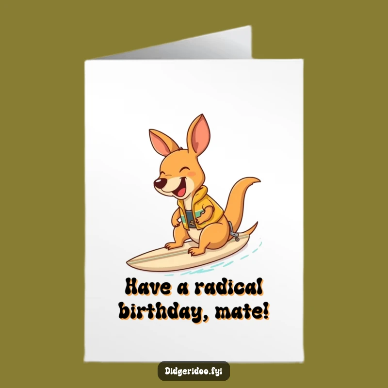 Free Printable Birthday Card: Surfing Kangaroo - Funny Downloadable Gift