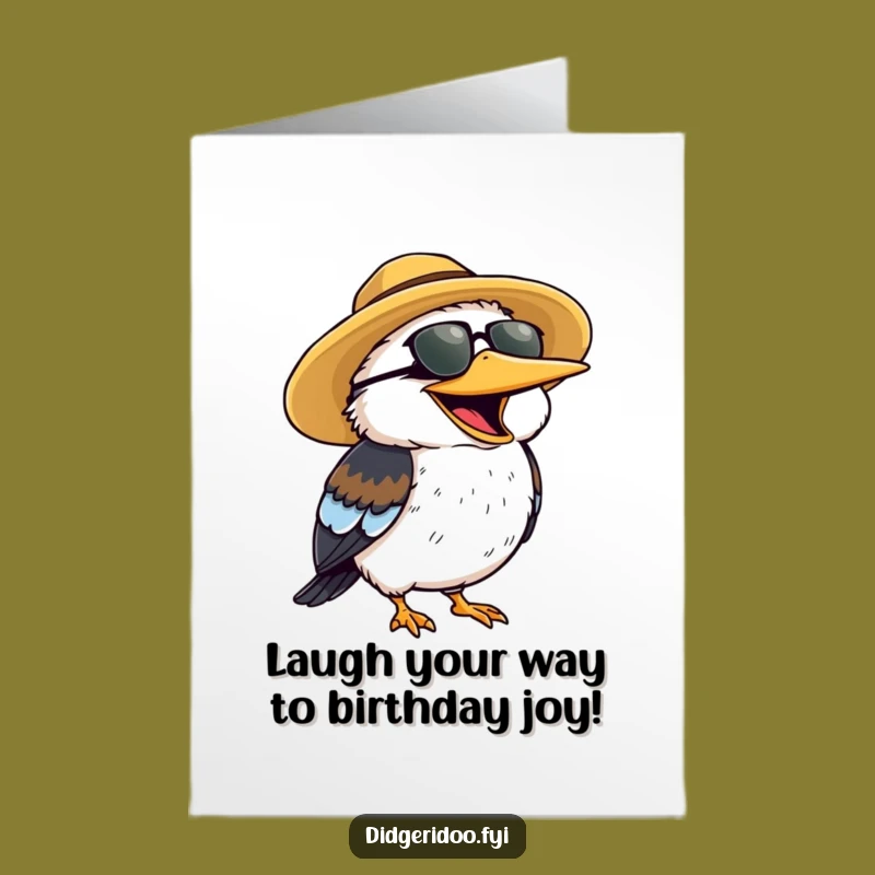 Free Printable Funny Kookaburra Birthday Card: Laughing Sun Hat Downloadable Art