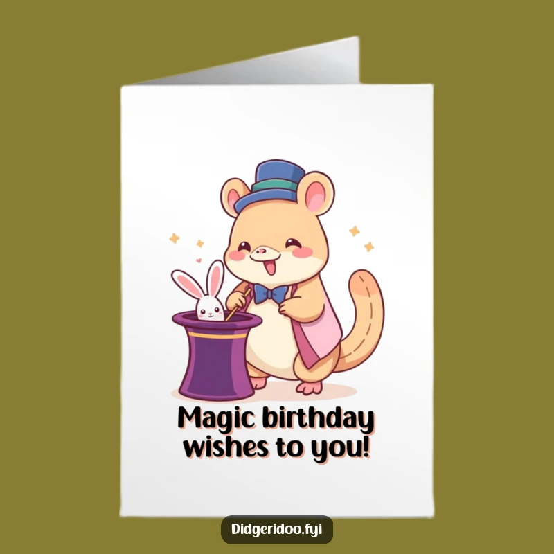 Free Printable Birthday Card: Giddy Platypus Magician Pulling Rabbit for Surprise