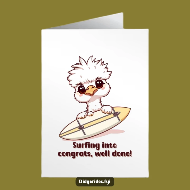 Free Printable Congrats Card: Emu & Surfboard, Downloadable & Witty