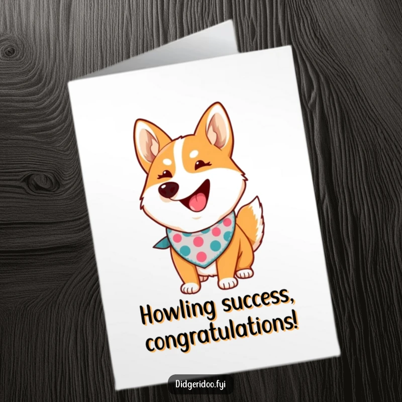 Funny Free Printable Congratulations Card: A proud dingo in a bandana, howling joyfully to mark a significant success.