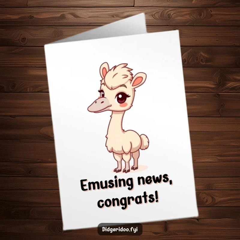 Funny Free Printable Emu Congratulations Card: Playful emu stretching its neck curiously, ready to celebrate.