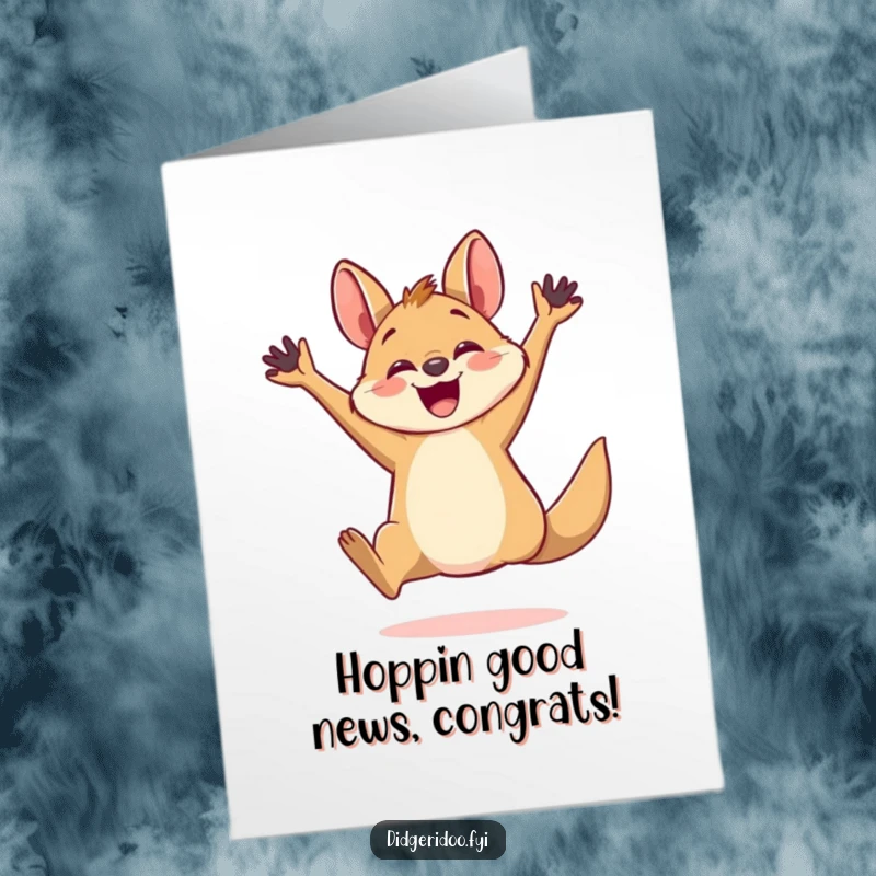 Funny Free Printable Congrats Card: A little wallaby leaping with infectious energy and happiness.