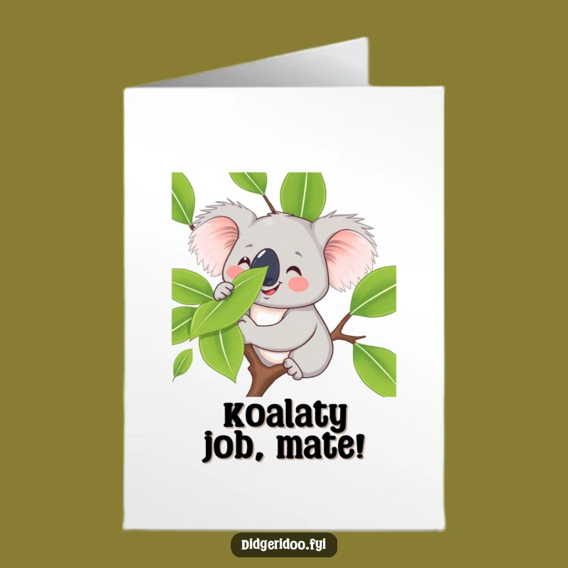 Free Printable Congrats Card: Koala Leaf Balance Funny Downloadable Gift