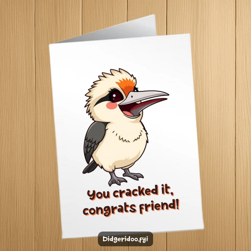 Funny Free Printable Congratulations Card: A smiling kookaburra erupts in joyful laughter.