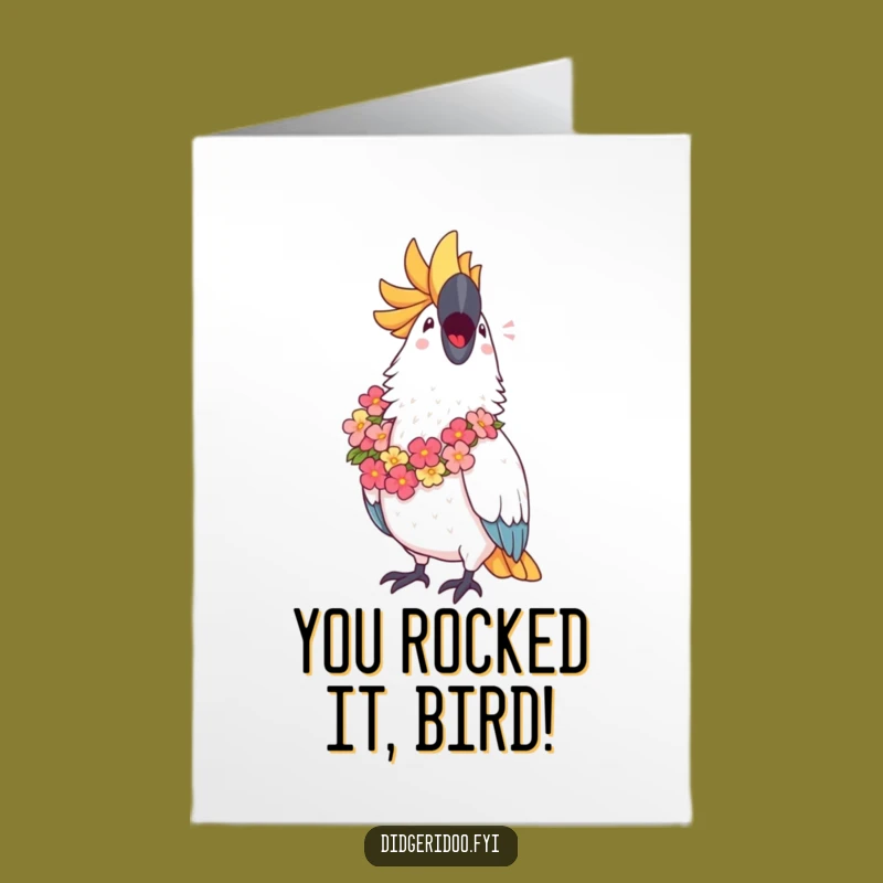 Free Printable Cockatoo Congrats Card: Tropical Celebration Downloadable Gift
