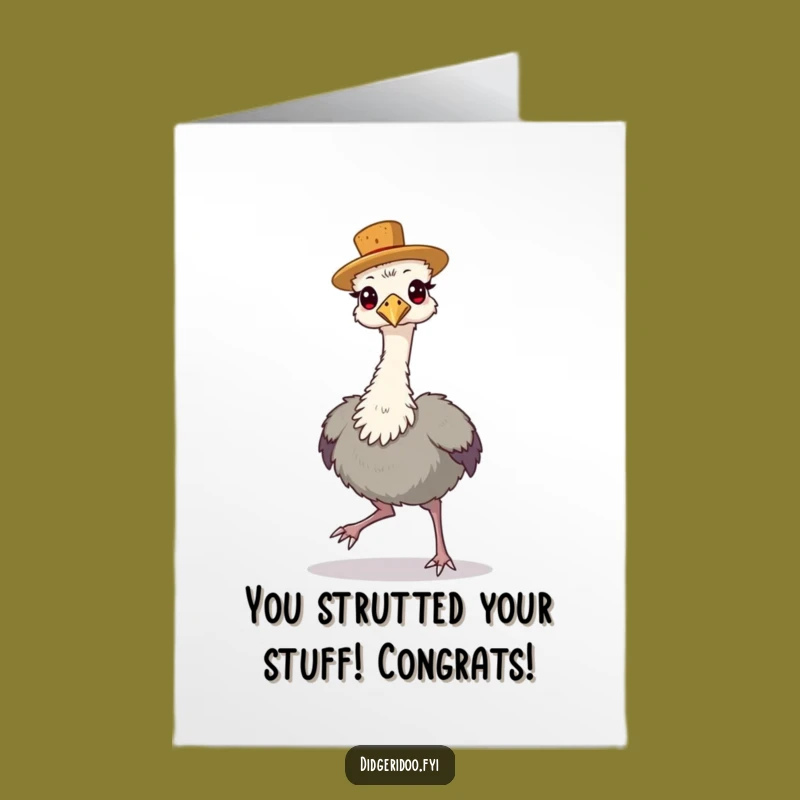 Free Printable Funny Emu Congrats Card: Cork Hat Strut Downloadable Art