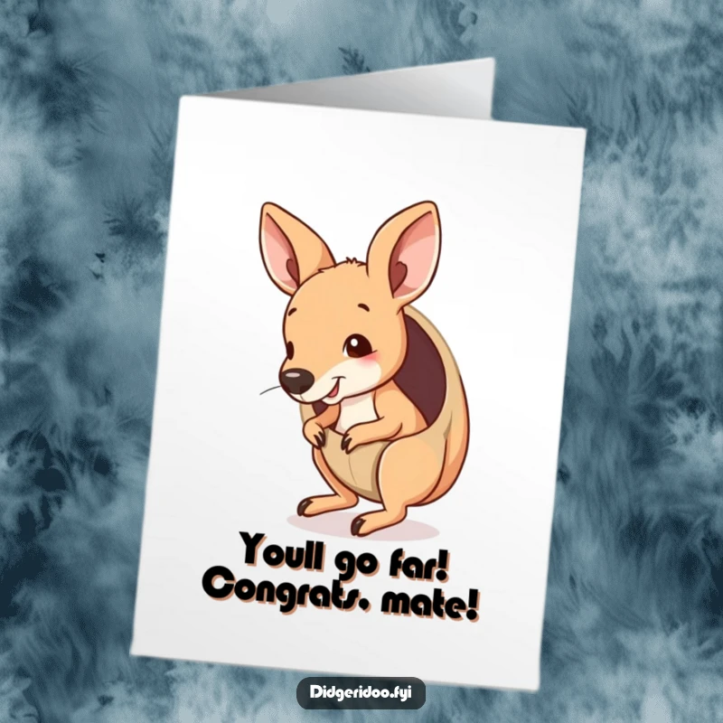 Funny Free Printable Congratulations Card: A playful Kangaroo joey peeking from a pouch, bouncing with pure joy.