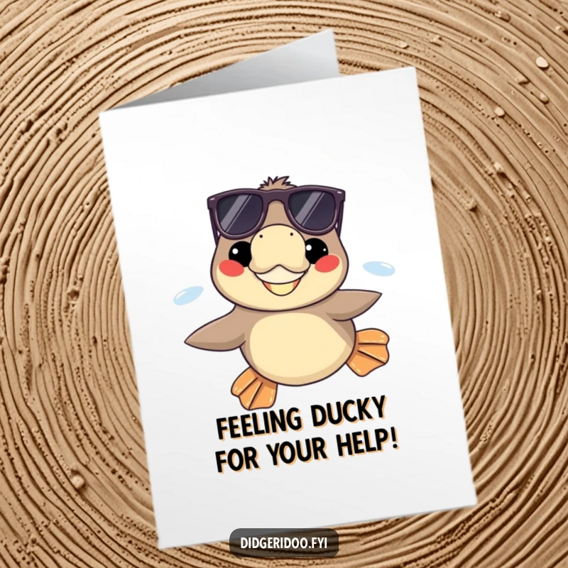 Funny Free Printable Thank You Card: Platypus with sunglasses swimming, expressing thanks coolly.