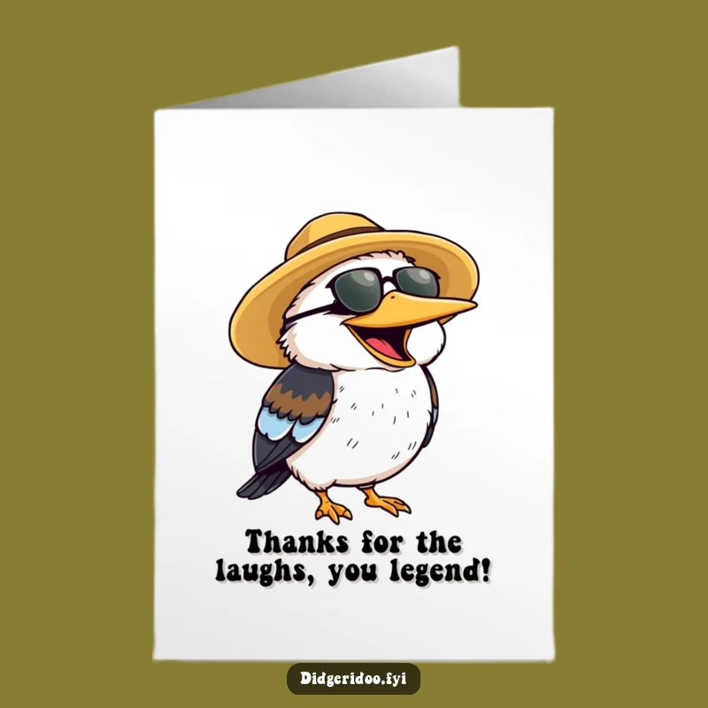Free Printable Funny Kookaburra Thank You Card: Laughing Sun Hat Downloadable Art