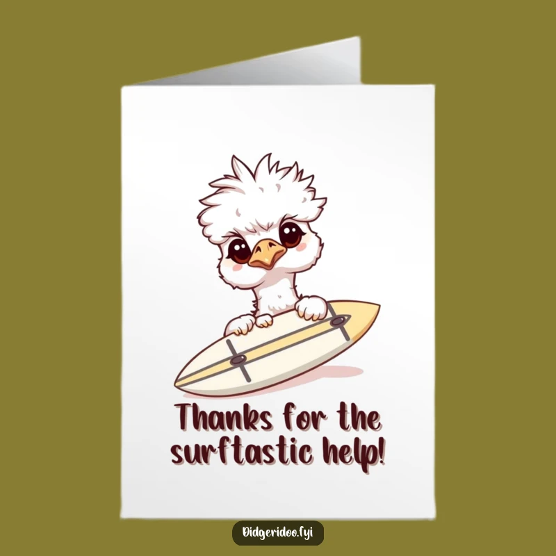 Free Printable Thank You Card: Emu & Surfboard, Downloadable & Amusing
