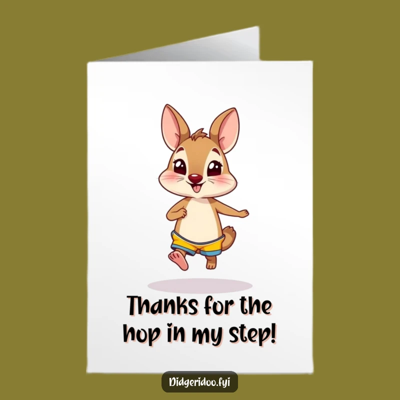 Free Printable Thank You Wallaby Card: Funny Shorts & Hops Downloadable