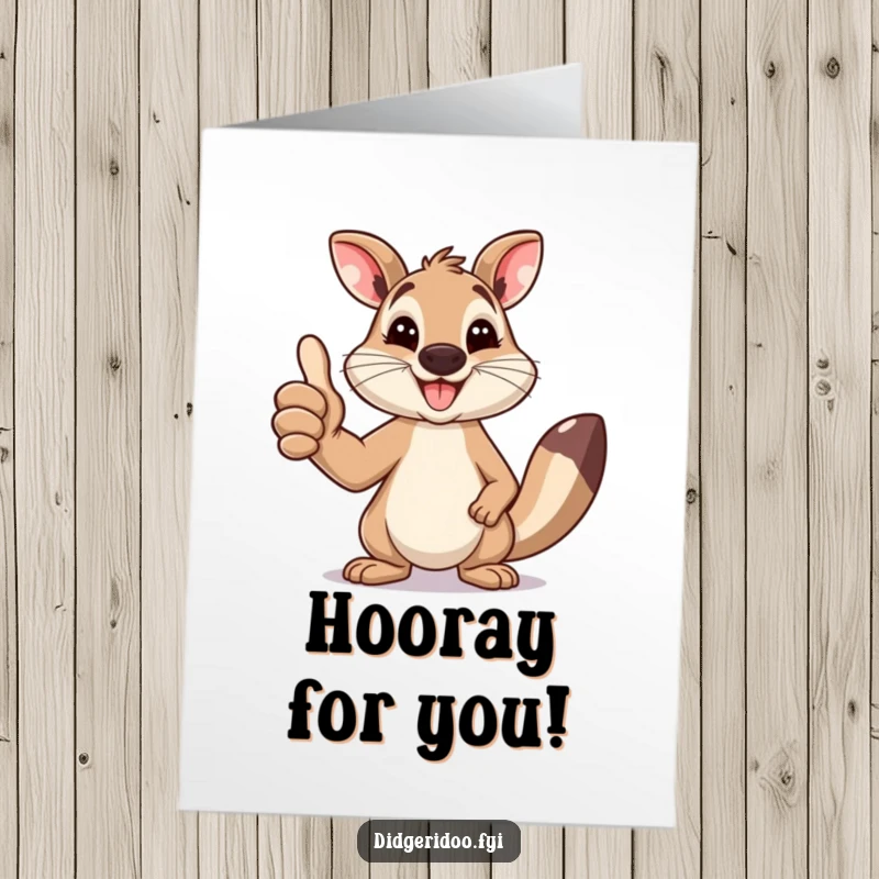Funny Free Printable Thank You Card: A happy wallaby with a wide smile gives a thumbs up, saying thanks.