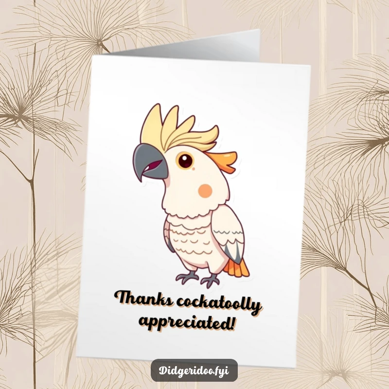 Funny Free Printable Cockatoo Thank You Card: Proud cockatoo with a bright crest, showing sincere thanks.