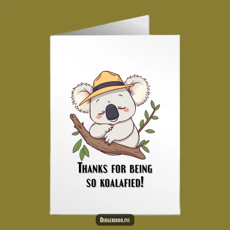 Free Printable Funny Koala Thank You Card: Akubra Snooze Downloadable Art