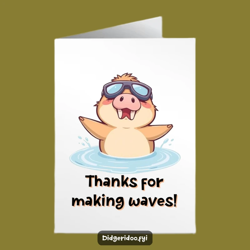 Free Printable Funny Platypus Thank You Card: Goggled Splash Downloadable Art