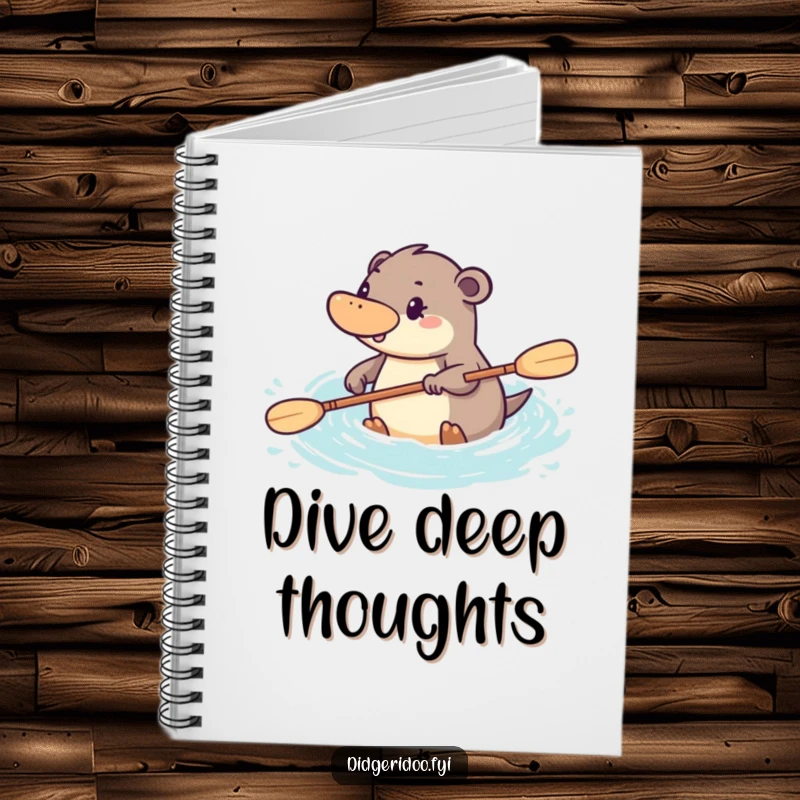 Funny platypus notebook with a determined character paddling energetically through stylized water, perfect for planning with purpose.