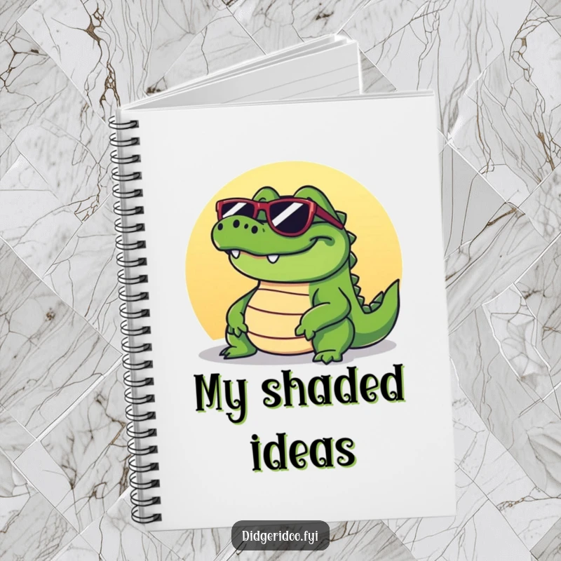 Funny crocodile notebook design featuring a grinning reptile in sunglasses, basking in the sun, ready to capture your cool notes.
