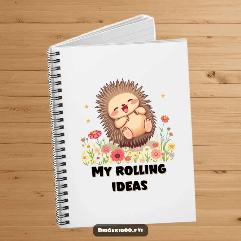 Funny Echidna Wildflower Notebook: A playful echidna rolls joyfully in wildflowers, ready to inspire your notes and journaling.